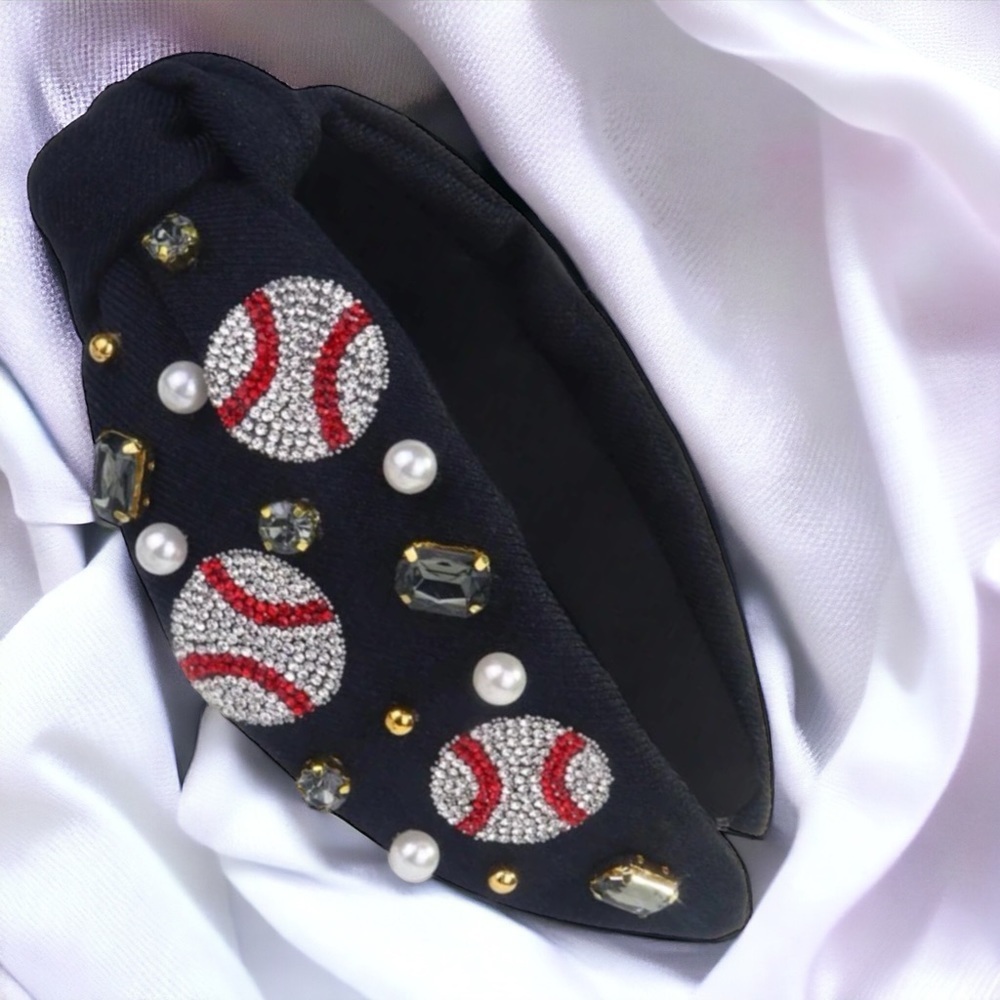 Sparkle & Swing: The Ultimate Baseball Rhinestone  Black Headband! NWOT - Picture 7 of 11